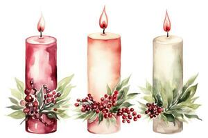 quattro acquerello Natale candele clipart ai generato foto