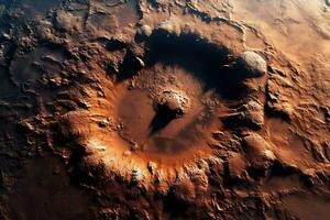 cinematico Visualizza di Marte terreno con multiplo crateri altamente dettagliato generativo ai foto