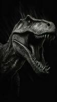 Allosaurus nel monocromatico tavolozza feroce sguardo penetrante attraverso buio ai generato foto