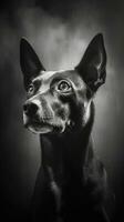 nero e bianca cane su buio sfondo generativo ai foto