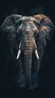 Doppio esposizione elefante su buio sfondo generativo ai foto