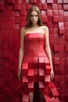 elegante cubo rosso vestito per moda design ai generato foto