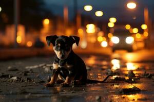 bassotto cane a piedi nel un' color pastello città strada ai generato foto