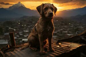 bassotto cane a piedi nel un' color pastello città strada ai generato foto