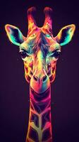 neon giraffa su buio sfondo generativo ai foto