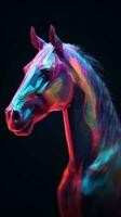 neon cavallo al galoppo nel il buio generativo ai foto