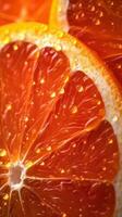 estremo macro avvicinamento di succoso traslucido arancia fetta ai generato foto