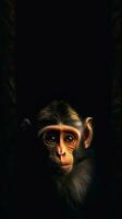giocoso scimmia nel grungeon stile su buio sfondo ai generato foto
