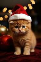 contento gatto indossare un' Natale cappello ai generato foto