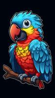 colorato cartone animato pappagallo su buio sfondo ai generato foto