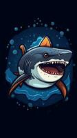 cartone animato squalo su buio sfondo ai generato foto