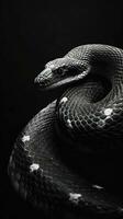 elegante nero e bianca serpente su buio sfondo generativo ai foto