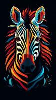 cartone animato zebra su buio sfondo ai generato foto