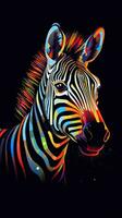 colorato zebra su buio sfondo ai generato foto