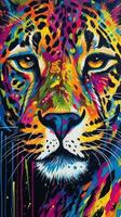 colorato ghepardo gocciolante dipingere su schizzare sfondo nel lisa Franco stile generativo ai foto