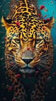 stile comico leopardo cacciatore nel il giungla generativo ai foto