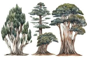 disegnato a mano acquerello cipresso alberi collezione un' foresta di cipresso alberi generativo ai foto