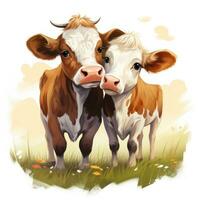 Due adorabile mucche condivisione un' dolce bacio su un' bianca sfondo ai generato foto