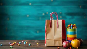 colorato Goody Borsa per il primo giorno di scuola ai generato foto