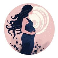 bellissimo vettore illustrazione di un' incinta donna con lungo capelli ai generato foto