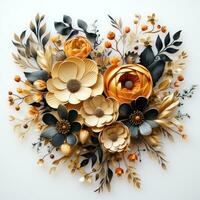 minimalista fiore decorato oro cuore forma boho stile clipart ai generato foto