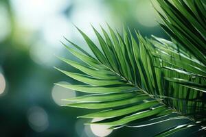 avvicinamento di verde palma foglia nel natura ai generato foto
