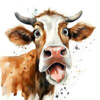 divertente cartone animato mucca con espressive viso ai generato foto