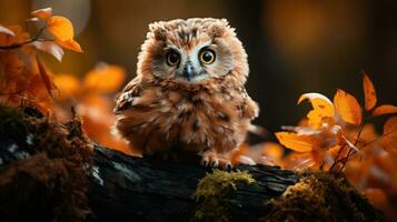 incantevole bambino gufo nel autunno foresta ai generato foto