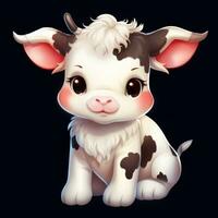 adorabile cartone animato stile clipart di un' carino bambino mucca con poco cuori su bianca sfondo ai generato foto