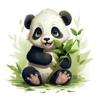 adorabile bambino panda mangiare bambù nel disney stile ai generato foto