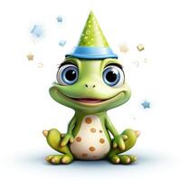 adorabile rana indossare compleanno cappello clipart su bianca sfondo ai generato foto