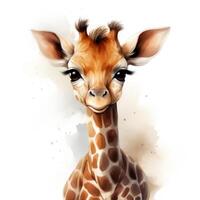 adorabile acquerello bambino giraffa clipart su bianca sfondo ai generato foto