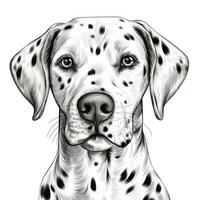 adorabile dalmata viso disegnato a mano clipart Immagine per colorazione libro su bianca sfondo ai generato foto