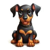 giocoso doberman nel cartone animato stile per bambino piccolo libro clipart su bianca sfondo ai generato foto