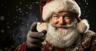 gioioso Santa Claus puntamento per vuoto annuncio ai generato foto