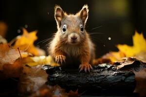 adorabile avvicinamento di scoiattolo ai generato foto