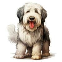 adorabile vecchio inglese cane da pastore cartone animato stile per bambino piccolo libro clipart su bianca sfondo ai generato foto