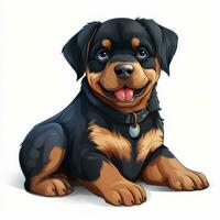 cartone animato stile rottweiler per bambino piccolo libro clipart su bianca sfondo ai generato foto