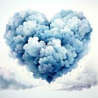 capriccioso acquerello cuore sagomato nube clipart su bianca sfondo ai generato foto