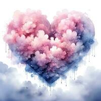sognante acquerello cuore sagomato nube clipart su bianca sfondo ai generato foto