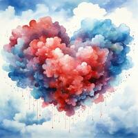 romantico acquerello cuore sagomato nube clipart su bianca sfondo ai generato foto