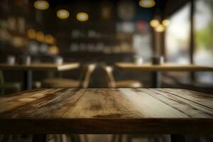 accogliente bar ambientazione con di legno tavolo ai generato foto