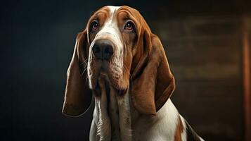 adorabile bassetto cane da caccia cane nel altamente dettagliato illustrazione ai generato foto