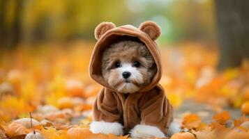 adorabile bambino cane nel Halloween costume ai generato foto