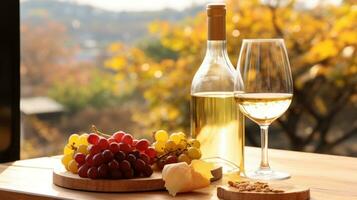 giapponese stile autunno bianca vino bicchiere e bottiglia ai generato foto