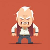 arrabbiato vecchio uomo piatto minimalista animazione ai generato foto