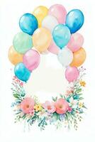 acquerello nozze o compleanno saluti carta sfondo con ballons e fiori foto