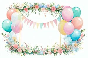 acquerello nozze o compleanno saluti carta sfondo con ballons e fiori foto