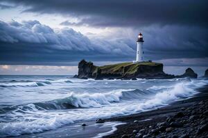 foto di il faro e tempestoso mare sfondo sfondo