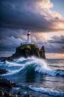 foto di il faro e tempestoso mare sfondo sfondo